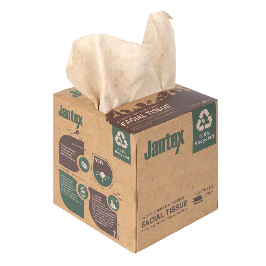 Jantex Green 100% Recycled Facial Tissue Cube 100 Sheets (36 Pack) - HX931