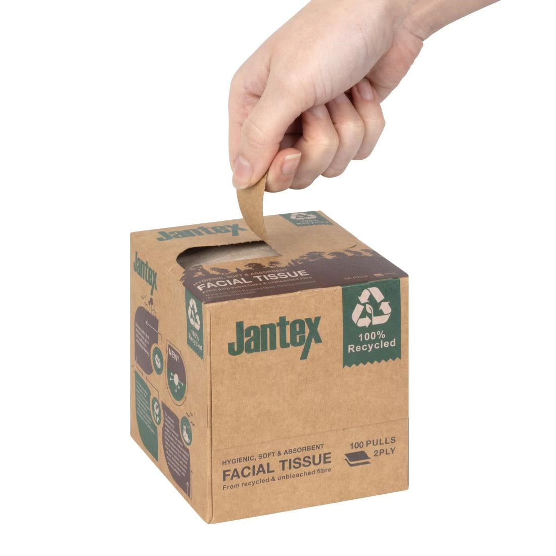 Jantex Green 100% Recycled Facial Tissue Cube 100 Sheets (36 Pack) - HX931
