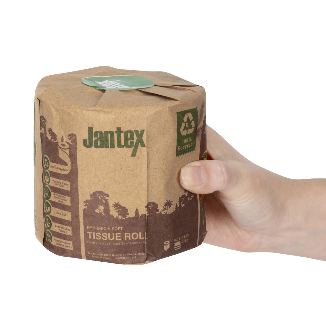Jantex Green 100% Recycled Wrapped Toilet Roll 3ply 260 Sheets (36 Pack) - HX934