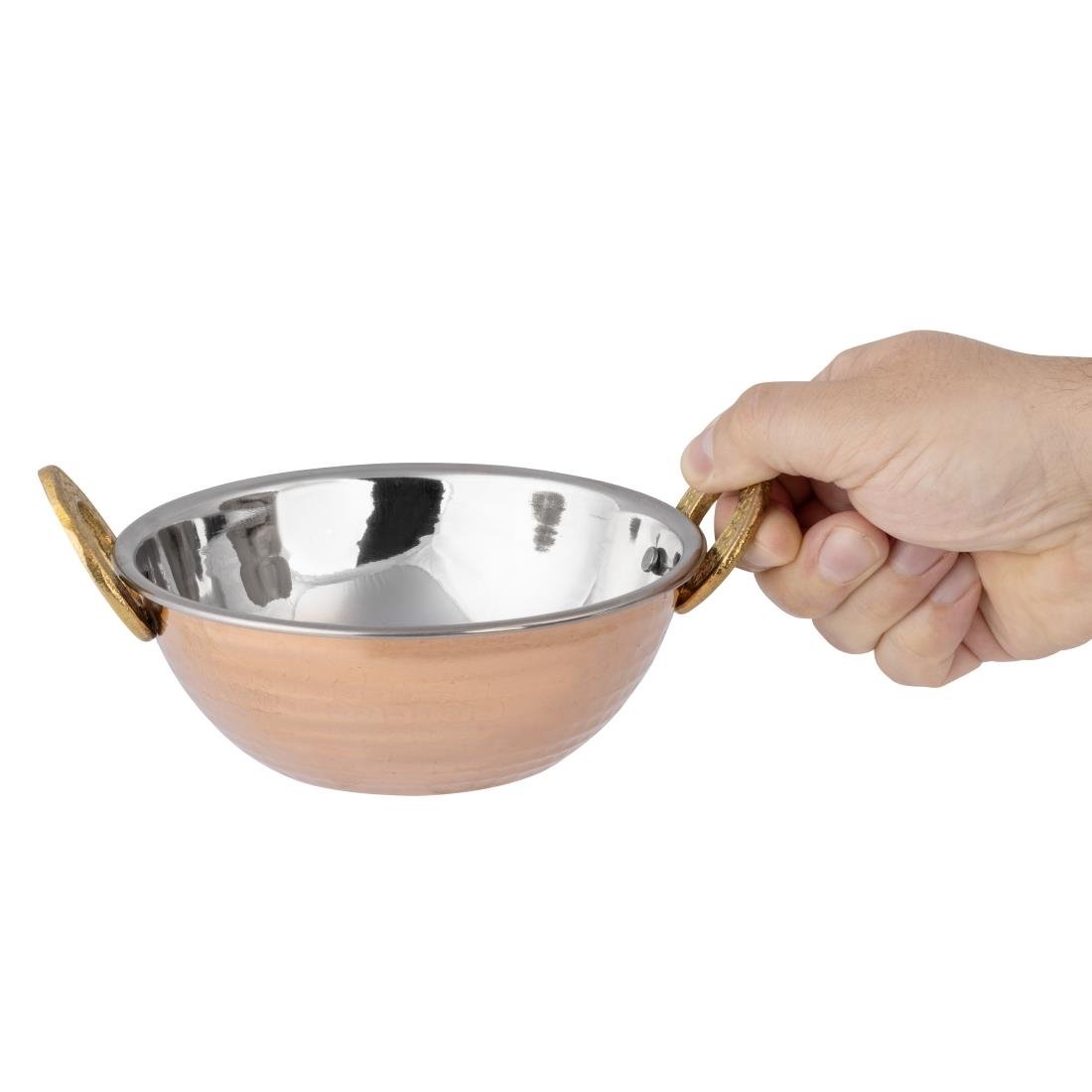 Olympia Copper Kadai Dish Stainless Steel Brass Handles 400ml - HY128