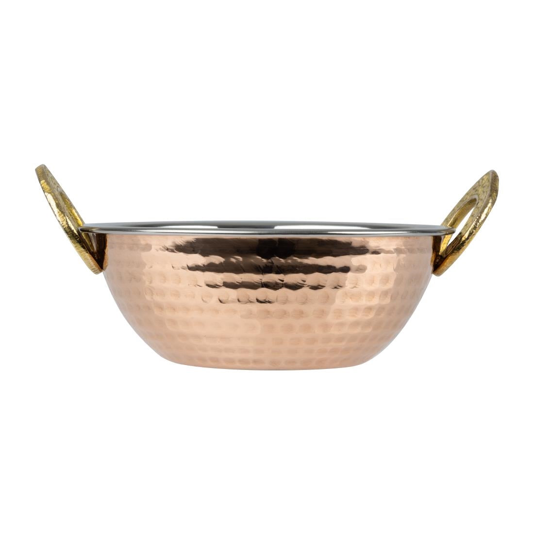 Olympia Copper Kadai Dish Stainless Steel Brass Handles 400ml - HY128