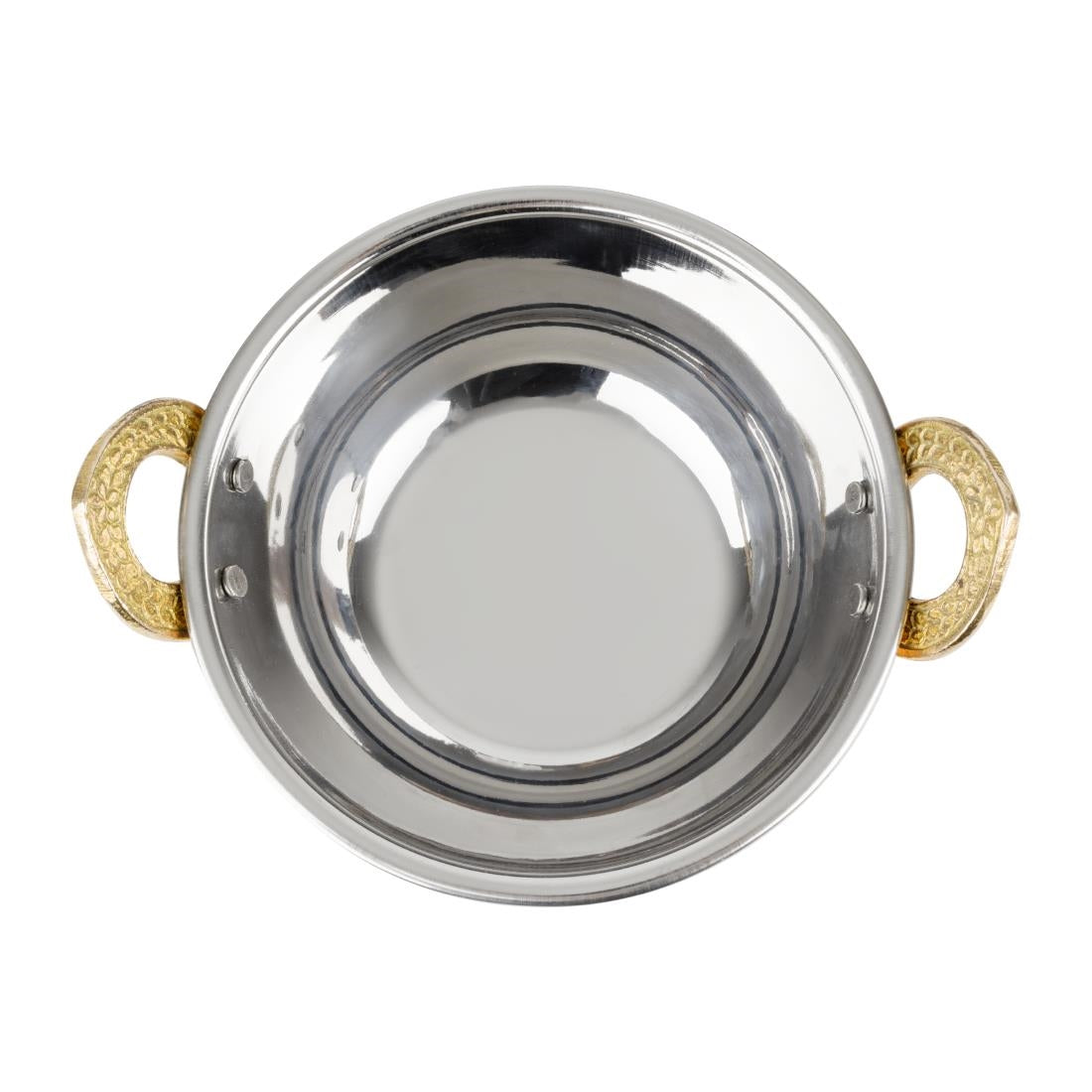 Olympia Copper Kadai Dish Stainless Steel Brass Handles 400ml - HY128