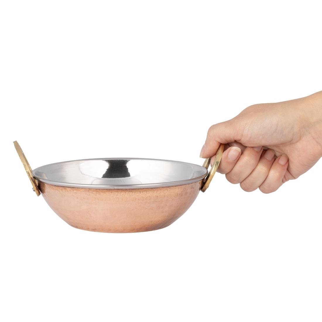 Olympia Copper Kadai Dish Stainless Steel Brass Handles 660ml - HY129