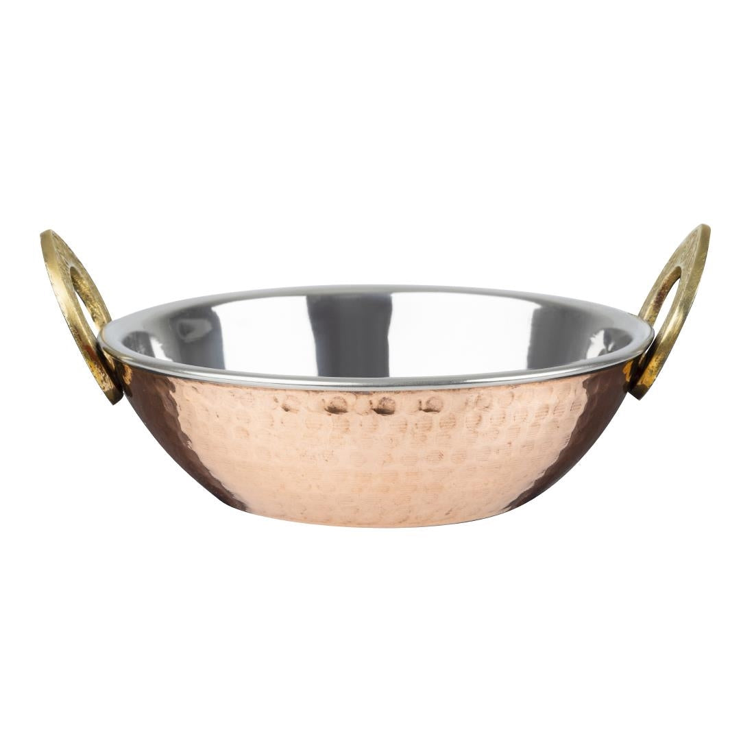 Olympia Copper Kadai Dish Stainless Steel Brass Handles 660ml - HY129