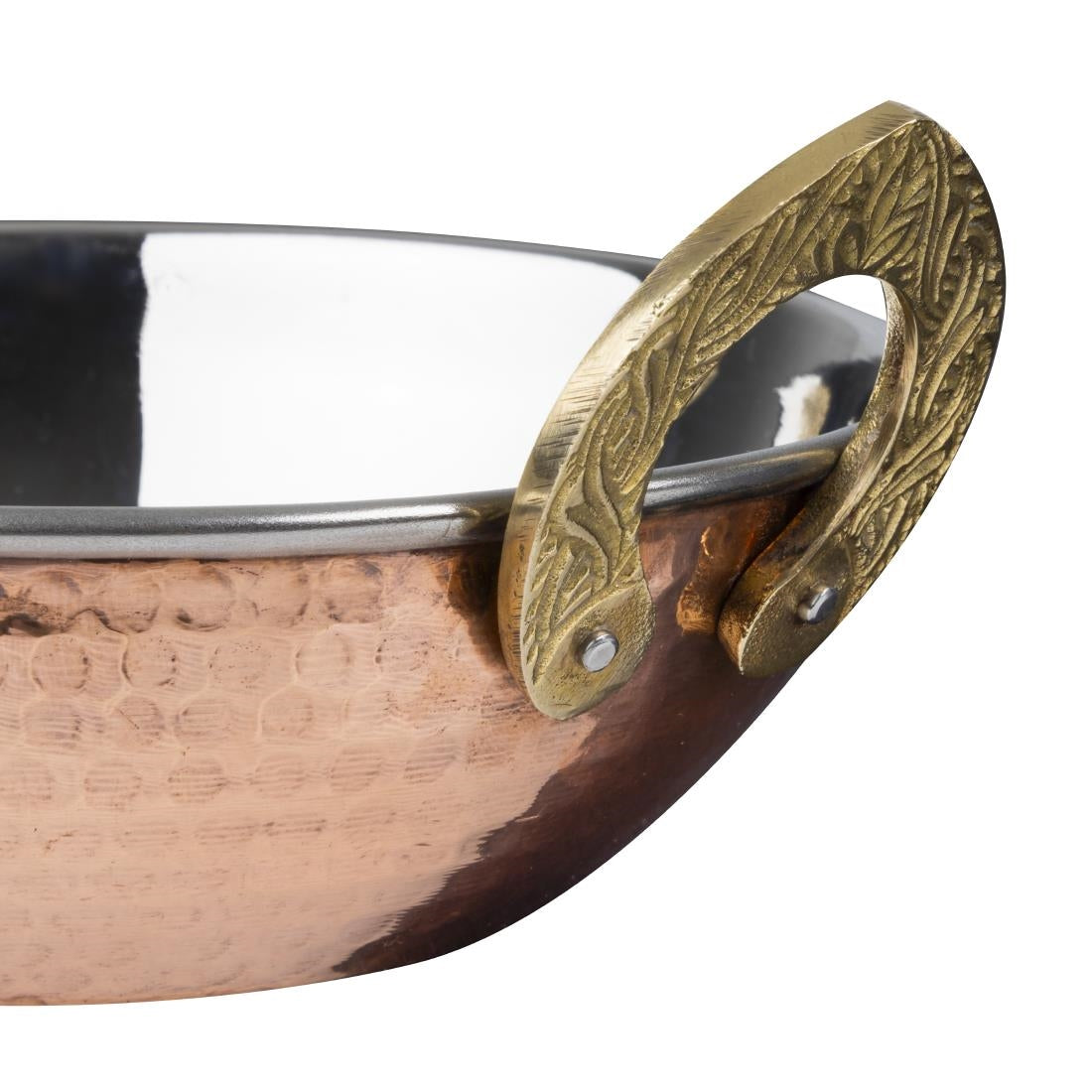 Olympia Copper Kadai Dish Stainless Steel Brass Handles 660ml - HY129