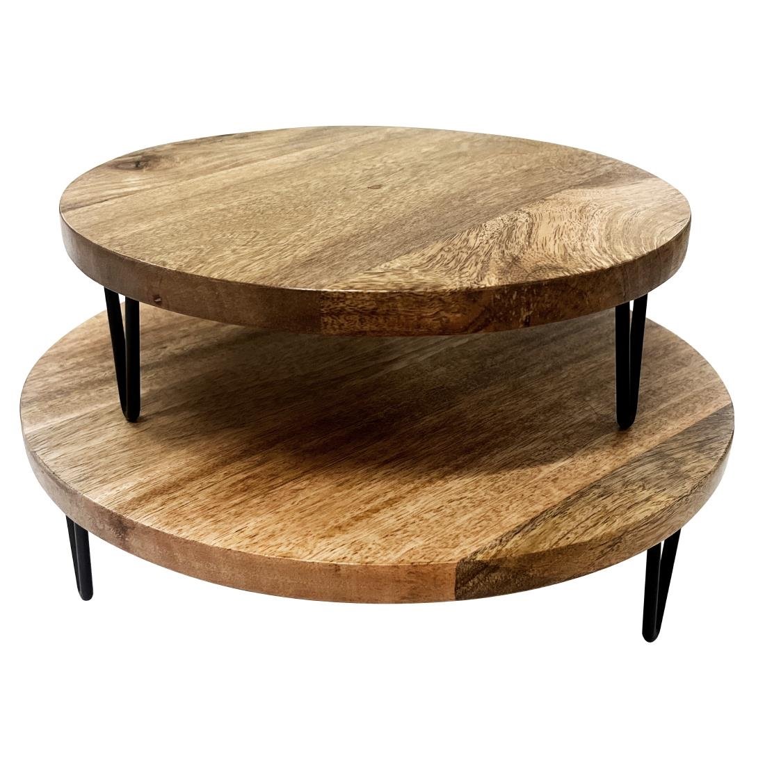 Olympia Round Display Stand Mango Wood with Metal Legs 250x80mm - HY753