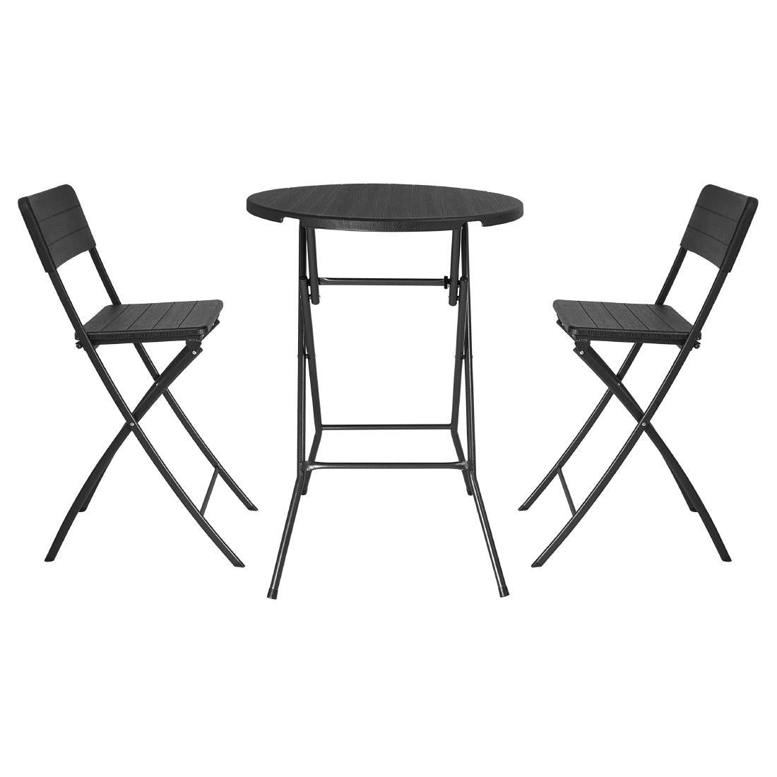 Bolero Folding HDPE Bar Table Wood Effect Black 800mm - HZ892