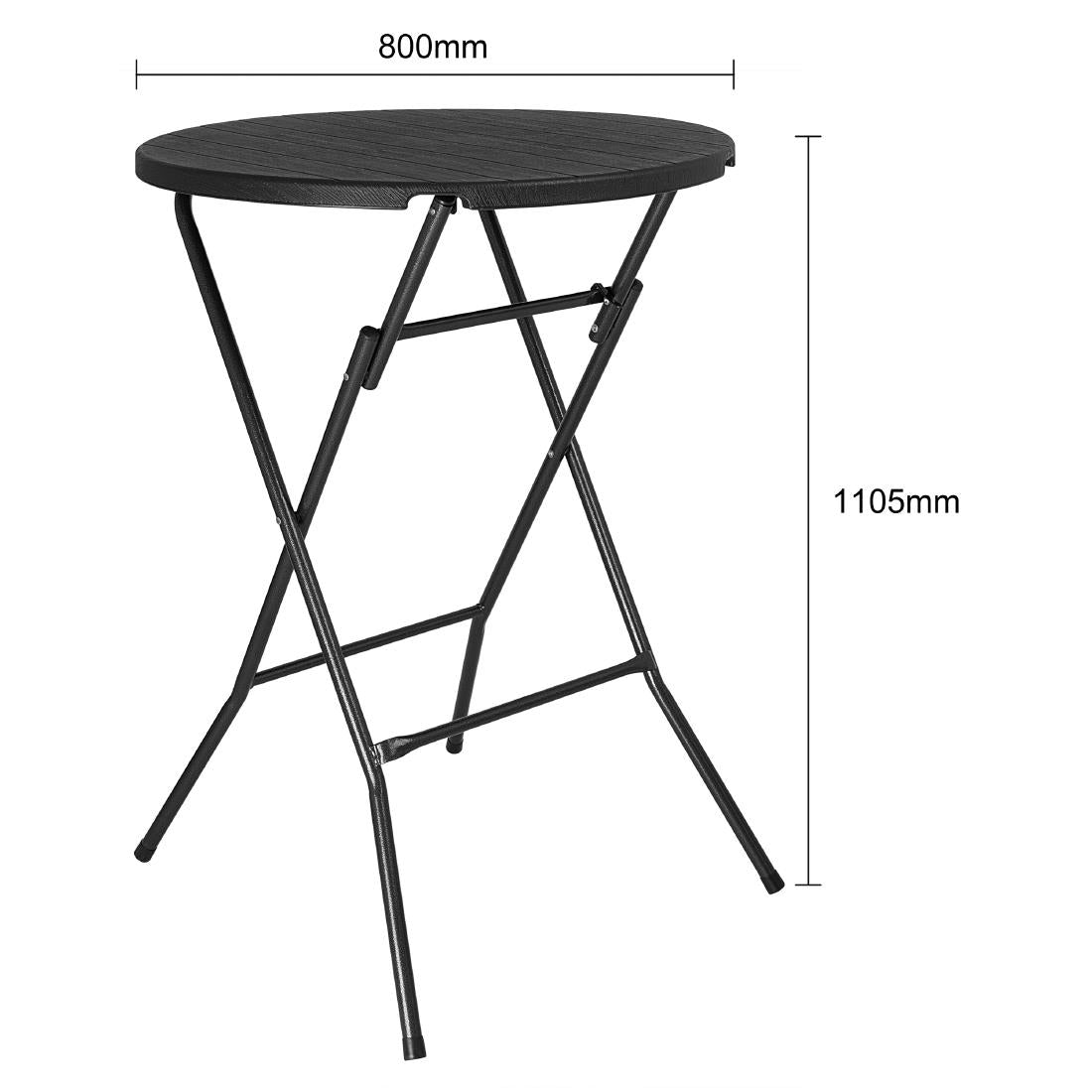 Bolero Folding HDPE Bar Table Wood Effect Black 800mm - HZ892