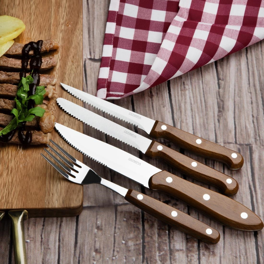 Olympia Steak Knives Wood Effect Handle (12 Pack) - HZ970