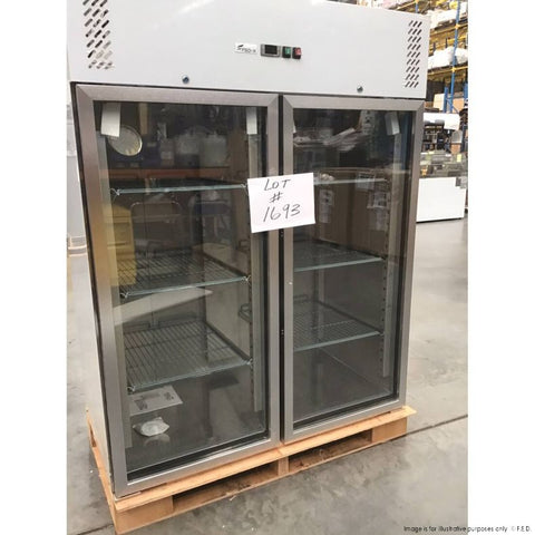 Ex-showroom: FED-X S/S Two Full Glass Door Upright Fridge XURC1410G2V-NSW1693