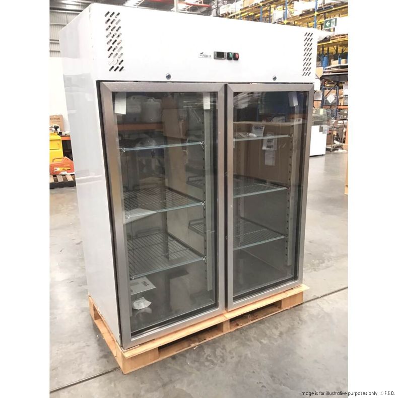 Ex-showroom: FED-X S/S Two Full Glass Door Upright Fridge XURC1410G2V-NSW1693