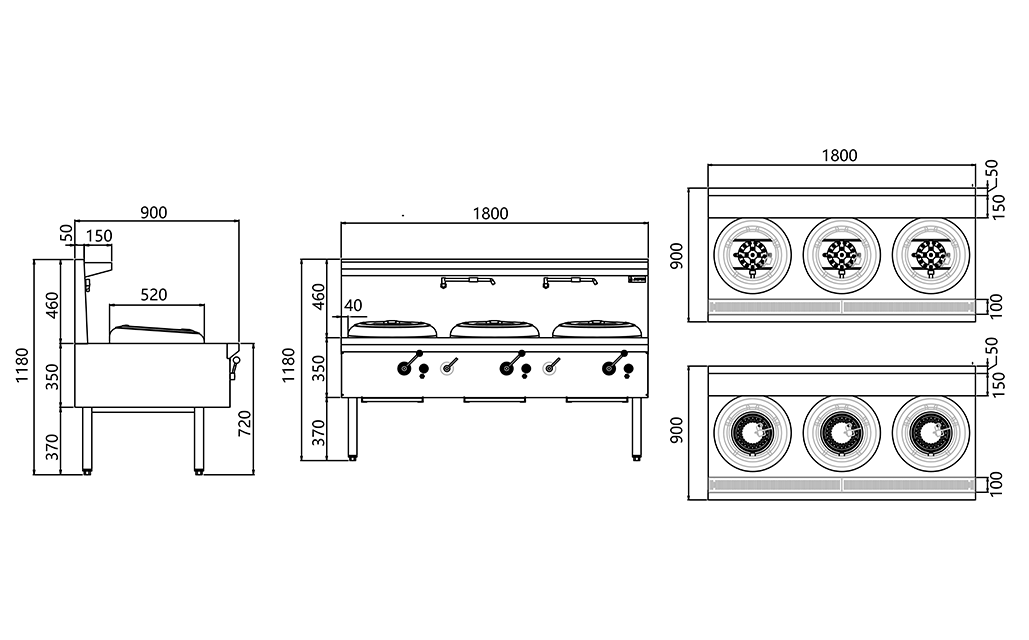 Jasper Triple Wok Chimney Burner - LPG