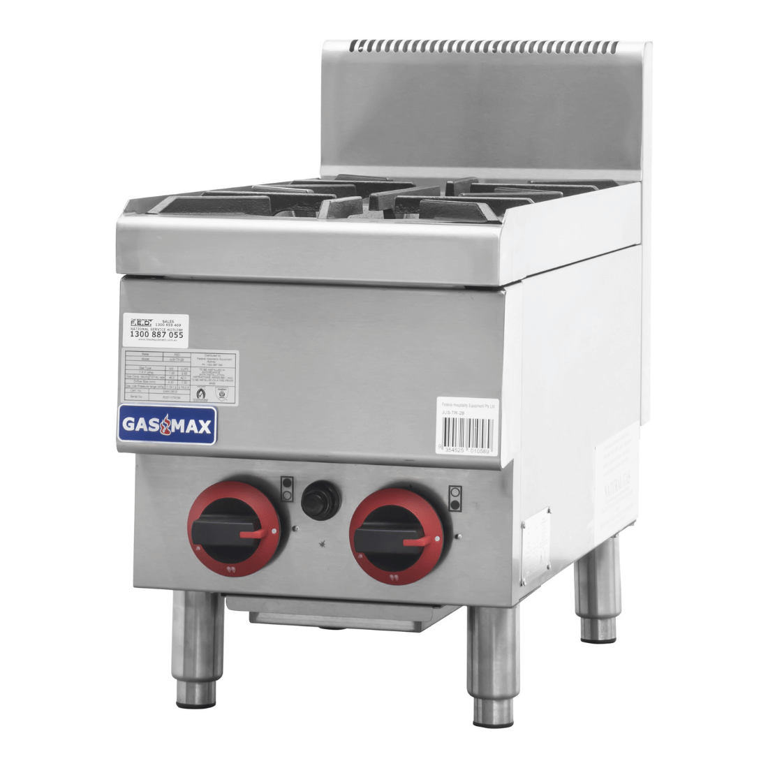 GasMax Benchtop Natural Gas 2 Burner Cooktop W/ Splashback JUS-TR-2B