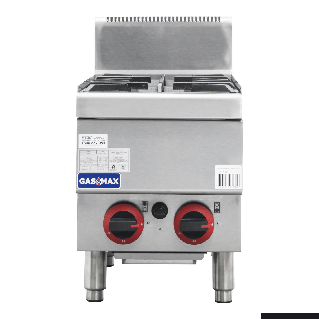 GasMax Benchtop Natural Gas 2 Burner Cooktop W/ Splashback JUS-TR-2B