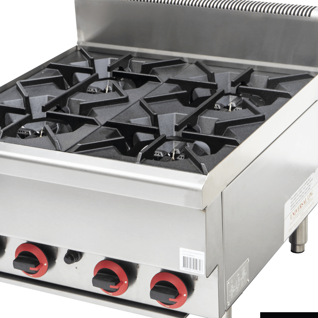 GasMax JUS-TR-4B Benchtop 4 Burner Cooktop w/ Splashback - Natural Gas/LPG