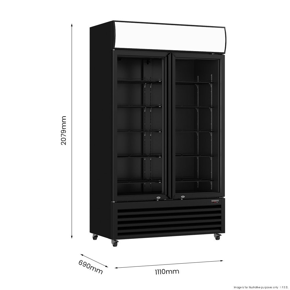 Thermaster 1000L Two Sliding Glass Door Colourbond Upright Drink Fridge Black LG-1000SDBP