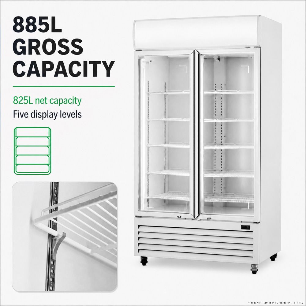 Thermaster 1000L Two Glass Door Colourbond Upright Drink Fridge White LG-1000P
