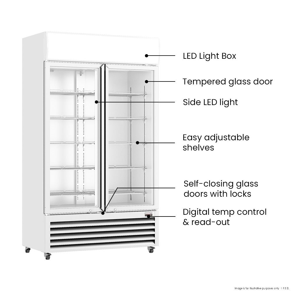 Thermaster 1000L Colourbond Upright Beverage Fridge 2 Doors White LG-1000P