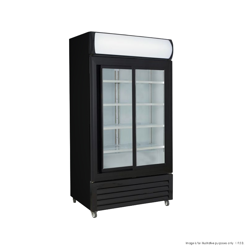 2NDs: Thermaster Two Sliding Glass Door Colourbond Upright Drink Fridge Black - LG-1000SDBP-QLD200