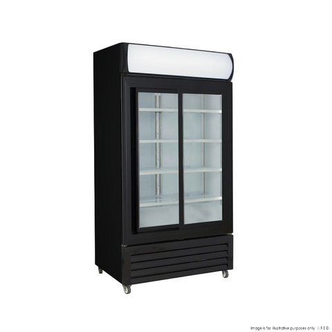 2NDs: Thermaster Two Sliding Glass Door Colourbond Upright Drink Fridge Black - LG-1000SDBP-QLD200