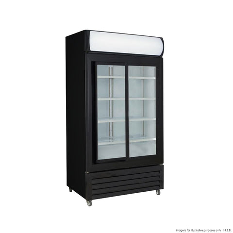 Thermaster 1000L Two Sliding Glass Door Colourbond Upright Drink Fridge Black LG-1000SDBP