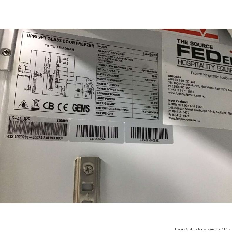 2NDs: Thermaster Upright Single Glass Door Freezer - LG-400PF-VIC528