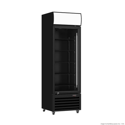 Thermaster 540L Single Glass Door Black Colourbond Upright Drink Fridge LG-540BP