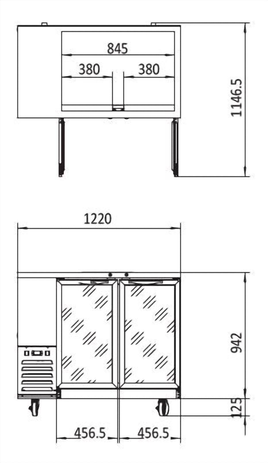 Atosa 1150 Atosa 2 Back Bar Glass Door Fridge - 1220mm Width