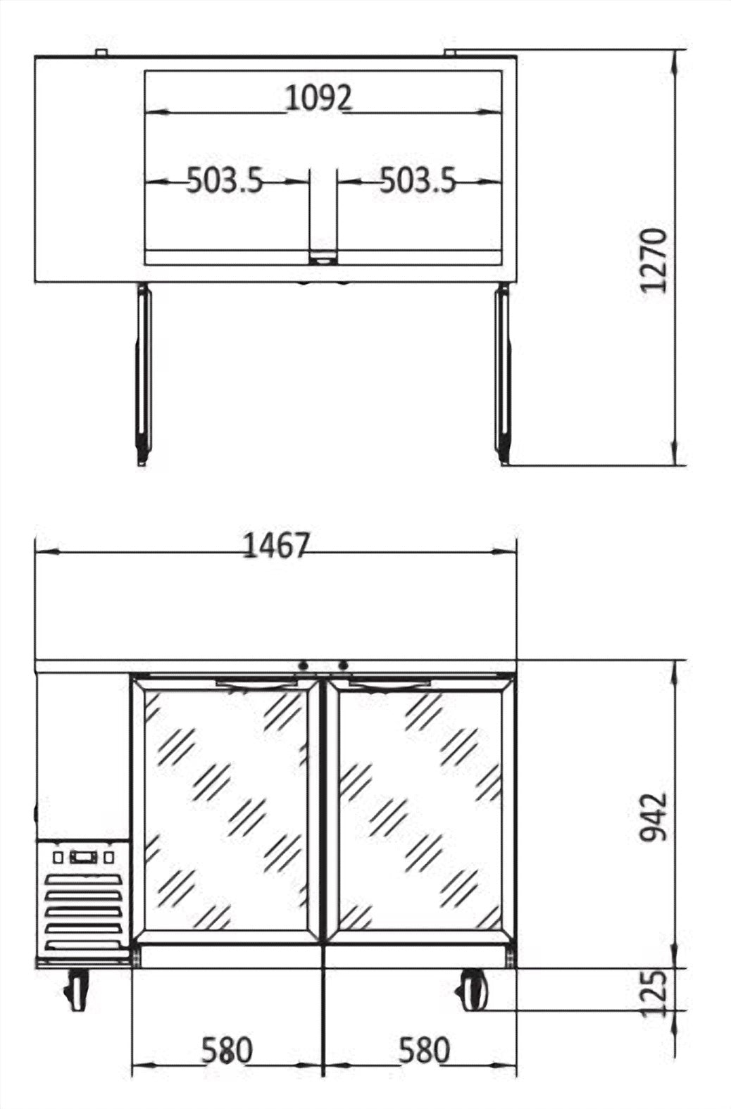 Atosa 1150 Atosa 2 Back Bar Glass Door Fridge - 1467mm Width