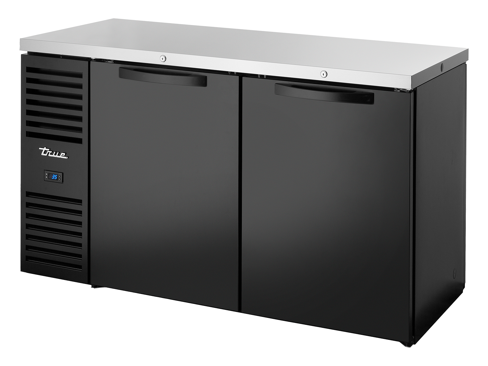 TRUE Pass-Thru Single Zone 2 Solid Swing Door Undercounter Refrigerator - Black - TBR60-PTSZ1-L-B-SS-SS-2