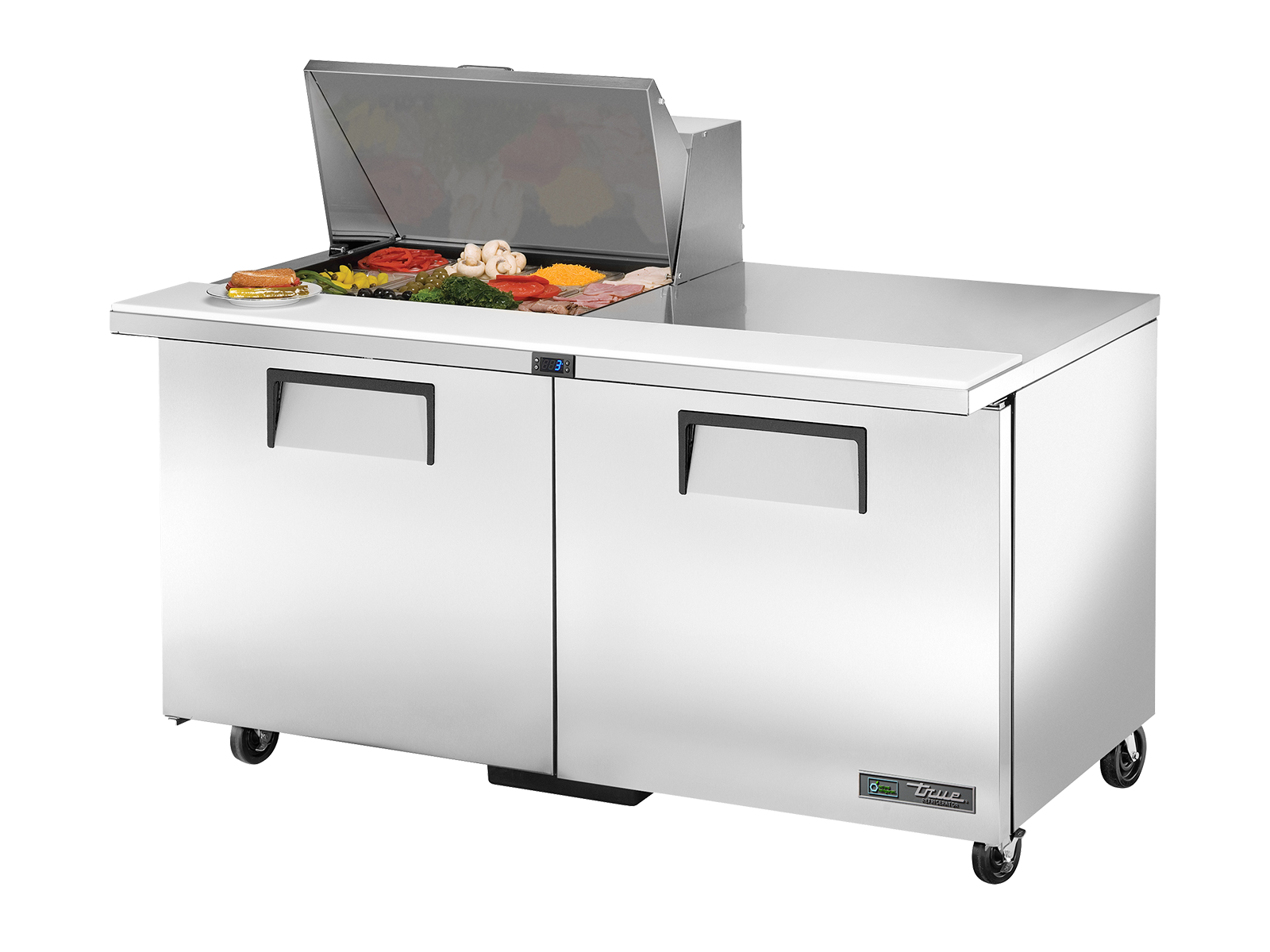 TRUE 2 Mega-Top Solid Door Sandwich/Salad Fridge 1530mm Width - TSSU-60-12M-B-HC