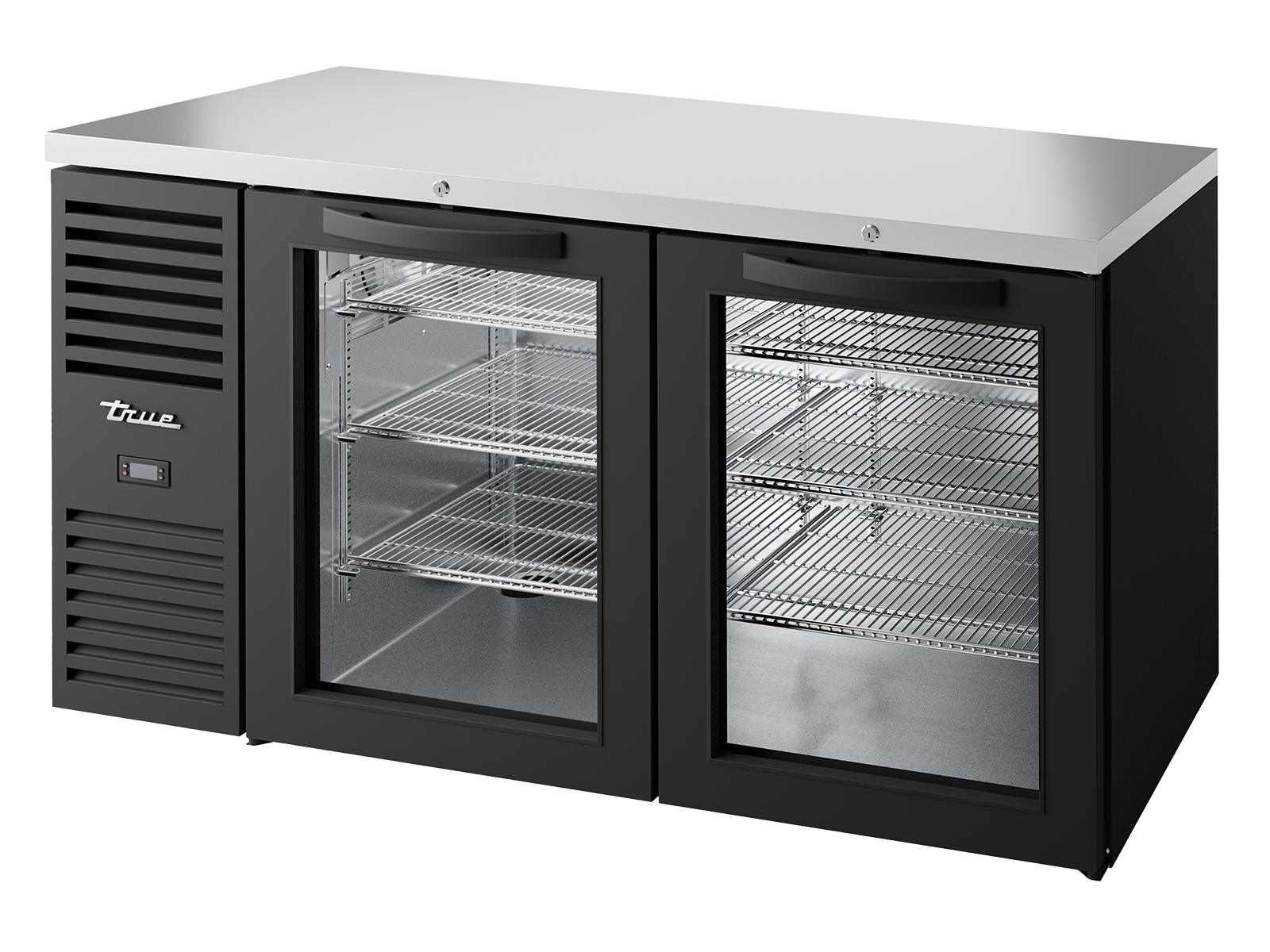 TRUE Reach-In Single Zone 2 Glass Swing Door Undercounter Refrigerator 1500mm Width - Black - TBR60-RISZ1-L-B-GG-2