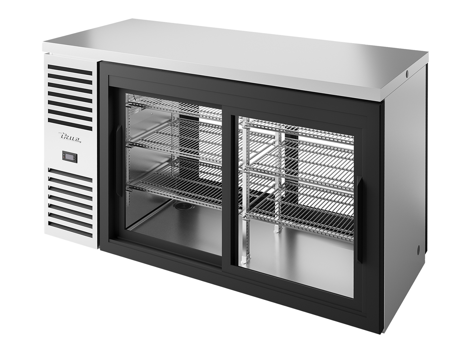 TRUE Pass-Thru Single Zone 2 Glass Sliding Door Undercounter Refrigerator - Stainless - TBR60-PTSZ1-L-S-11-11-2