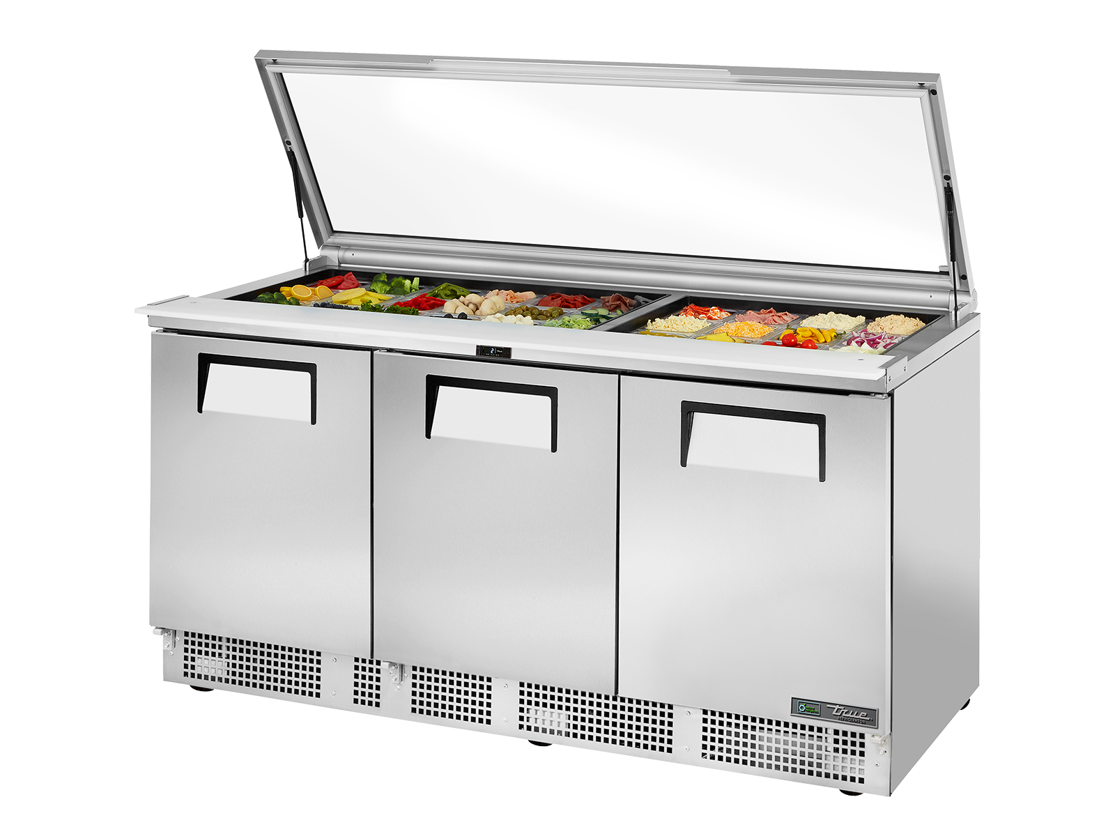 TRUE 3 Door Food Prep Unit with Flat Glass Lid - TFP-72-30M-FGLID-HC