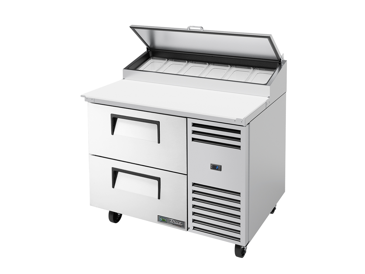 TRUE 2 Drawer Pizza Prep Table with Angled Top - TPP-AT-44D-2-HC