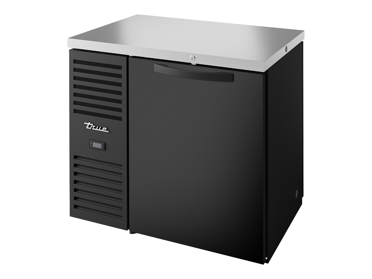 TRUE Pass-Thru Single Zone 1 Solid Swing Door Undercounter Refrigerator - Black - TBR36-PTSZ1-L-B-S-S-2