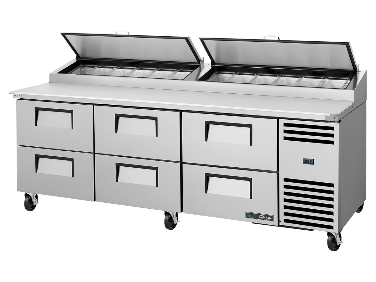 TRUE 6 Drawer Pizza Prep Table with Angled Top - TPP-AT2-93D-6-HC