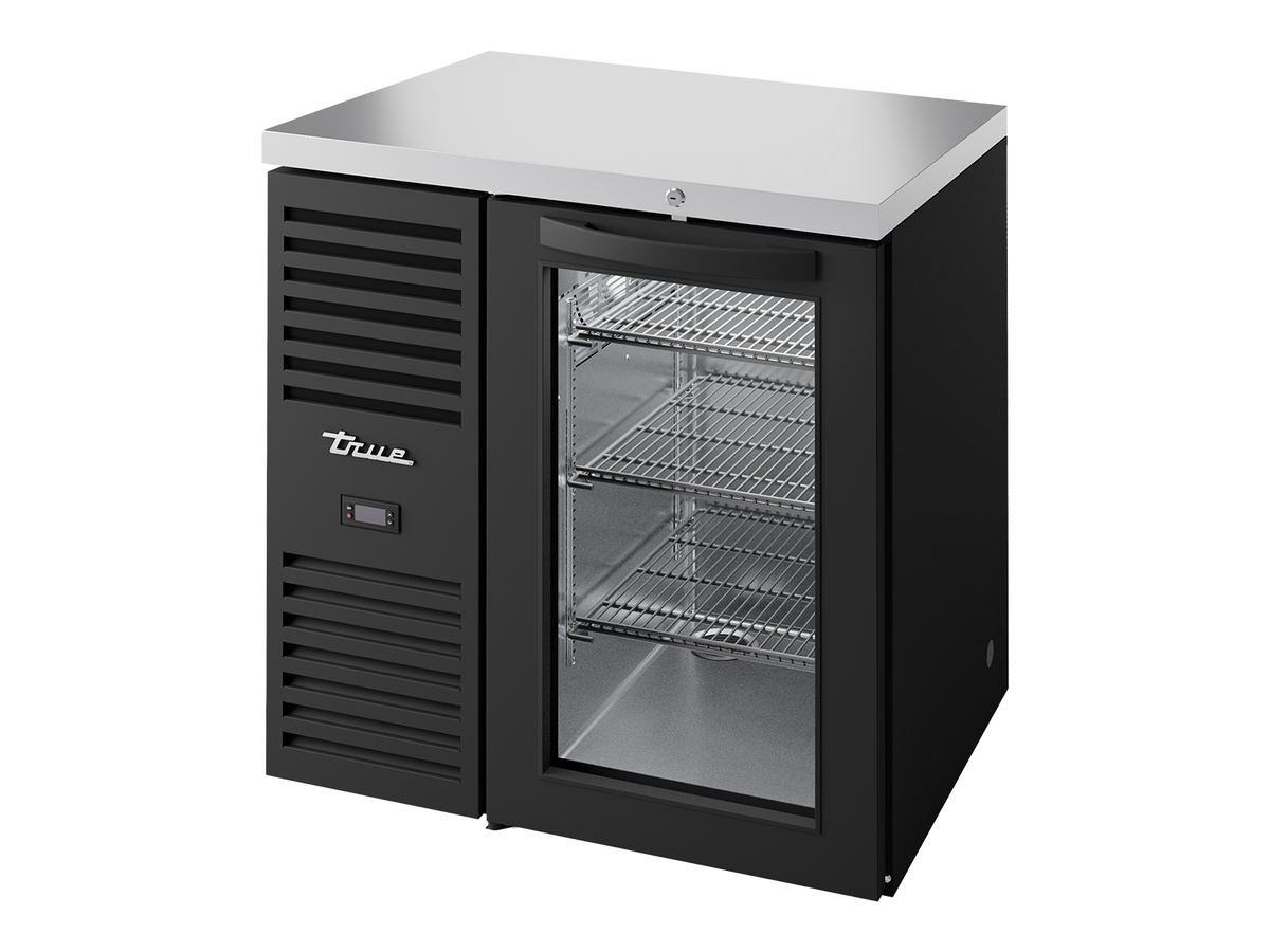 TRUE Reach-In Single Zone 1 Glass Swing Door Undercounter Refrigerator - Black - TBR32-RISZ1-L-B-G-2