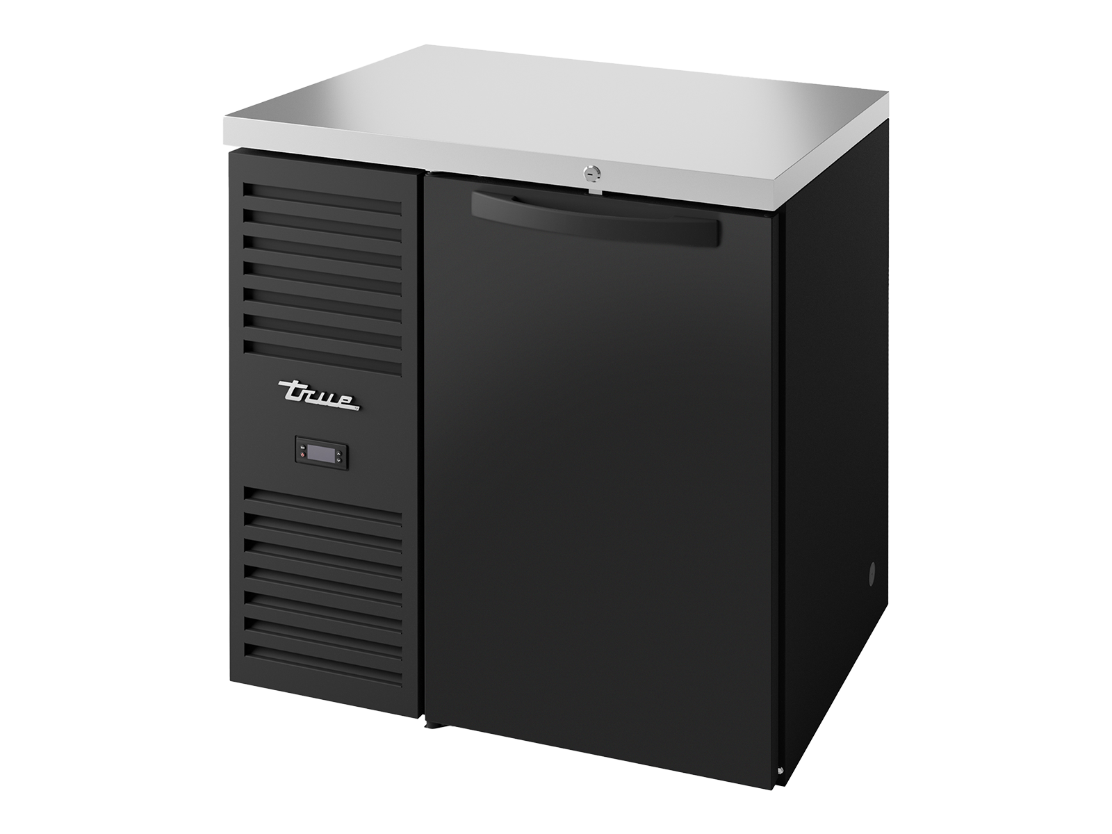 TRUE Reach-In Single Zone 1 Solid Swing Door Undercounter Refrigerator - Black - TBR32-RISZ1-L-B-S-2