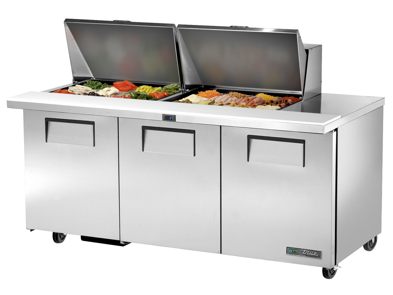 TRUE 3 Mega-Top Solid Door Sandwich/Salad Fridge 1830mm Width - TSSU-72-24M-B-ST-HC
