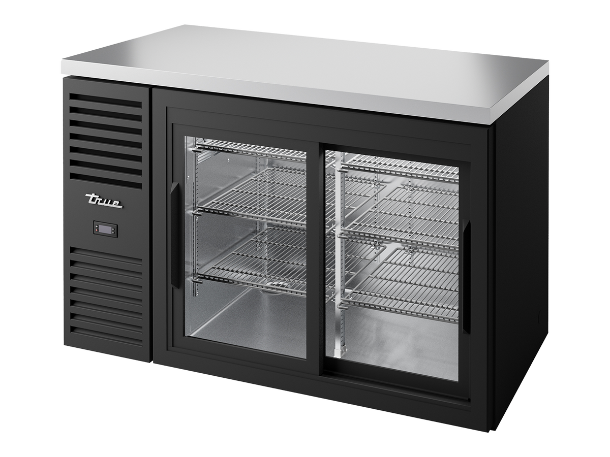 TRUE Reach-In Single Zone 2 Glass Sliding Door Undercounter Refrigerator 1300mm Width - Black - TBR52-RISZ1-L-B-11-2