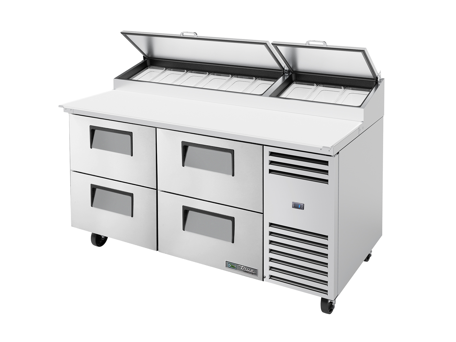 TRUE 4 Drawer Pizza Prep Table with Angled Top - TPP-AT-67D-4-HC