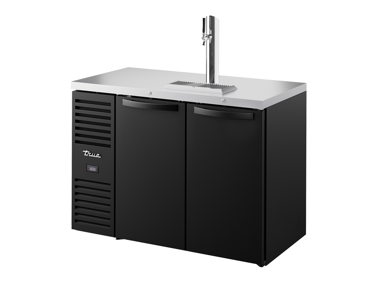 TRUE Reach-In Single Zone 2 Solid Swing Door Undercounter Refrigerator with Countertop 1200mm Width - Black - TDR48-RISZ1-L-B-SS-2