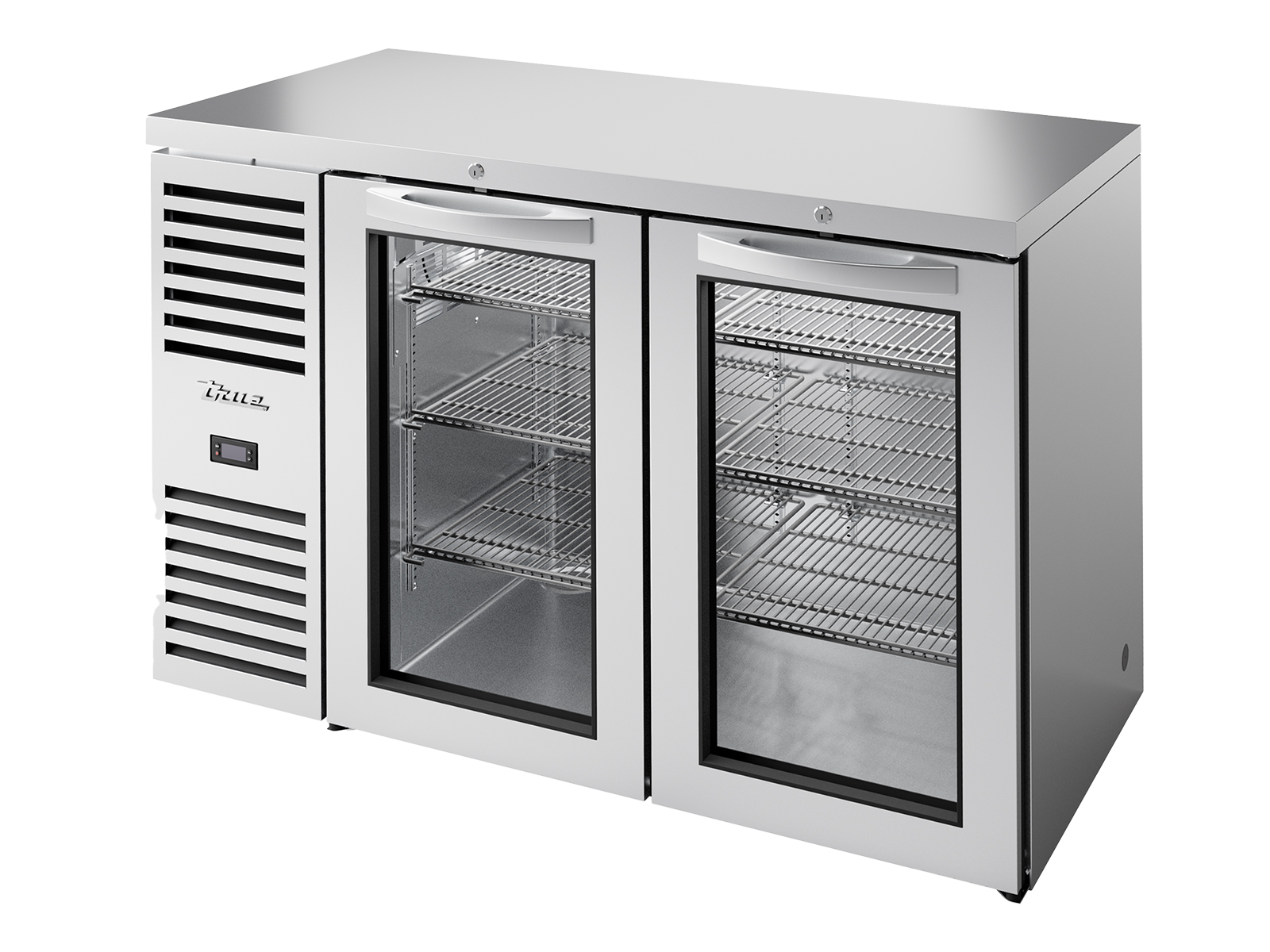 TRUE Reach-In Single Zone 2 Glass Swing Door Undercounter Refrigerator 1300mm Width - Stainless - TBR52-RISZ1-L-S-GG-2