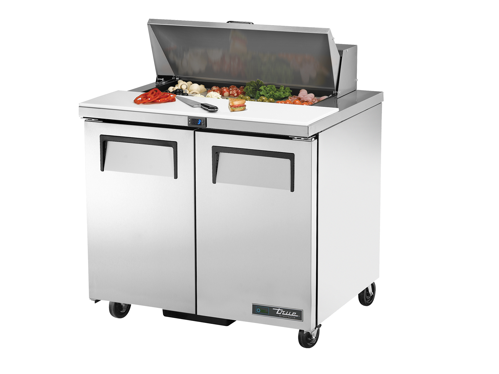 TRUE 2 Solid Door Sandwich/Salad Fridge 920mm Width - TSSU-36-08-HC