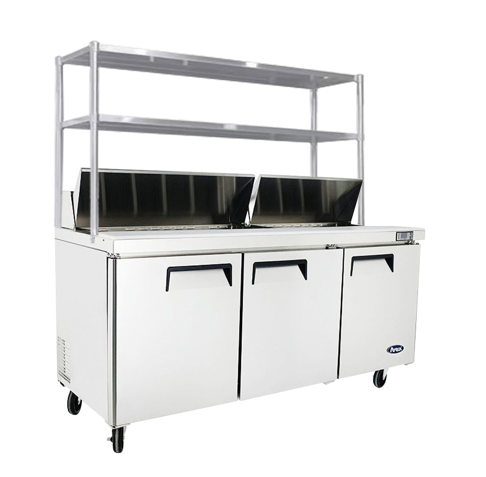 Atosa 3 Door Sandwich Prep Table Fridge With Over Shelf MSF8304OS