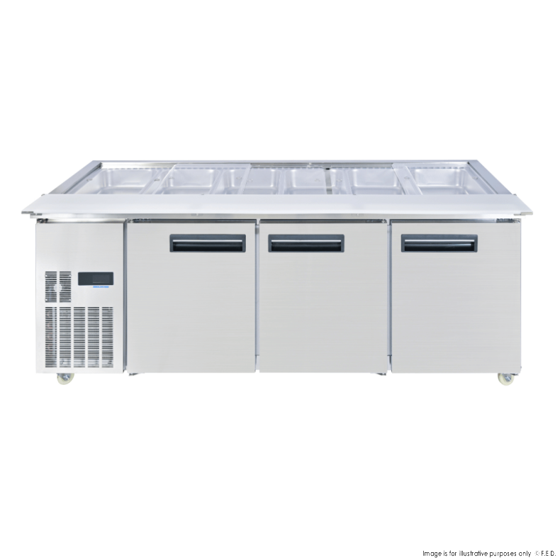 2NDs: Thermaster Three Door Cold Bench Salad Station 6x1/1 GN Pans - Pg210fa-xb -VIC709