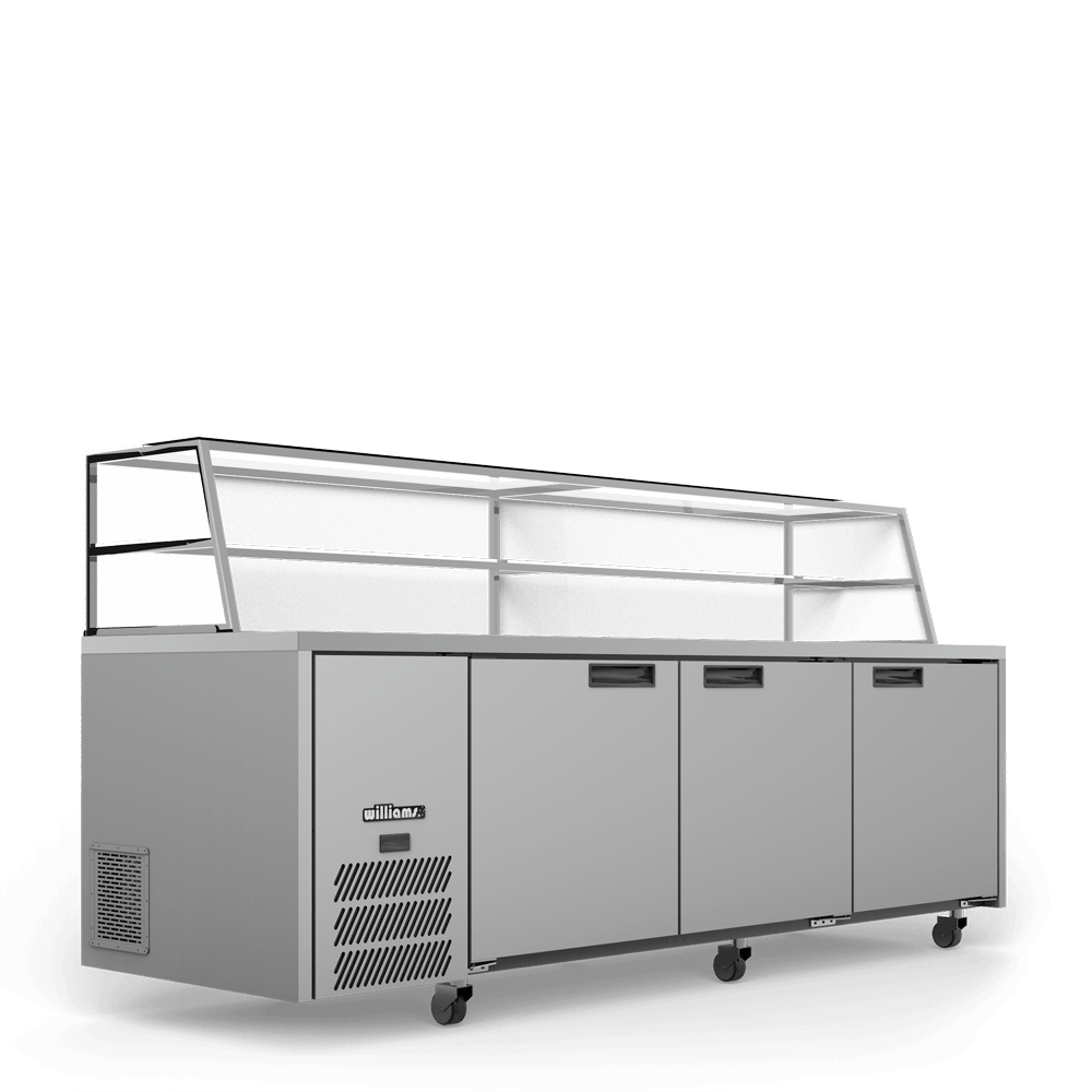 Williams Jade Sandwich - Three Door Stainless Steel Prep Counter Refrigerator With Blown Air Well - Without Canopy HJ3SCBASS-000-N