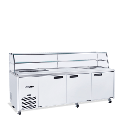 Williams Jade Sandwich - Three Door White Colorbond Prep Counter Refrigerator With Blown Air Well - Without Canopy HJ3SCBA-000-N