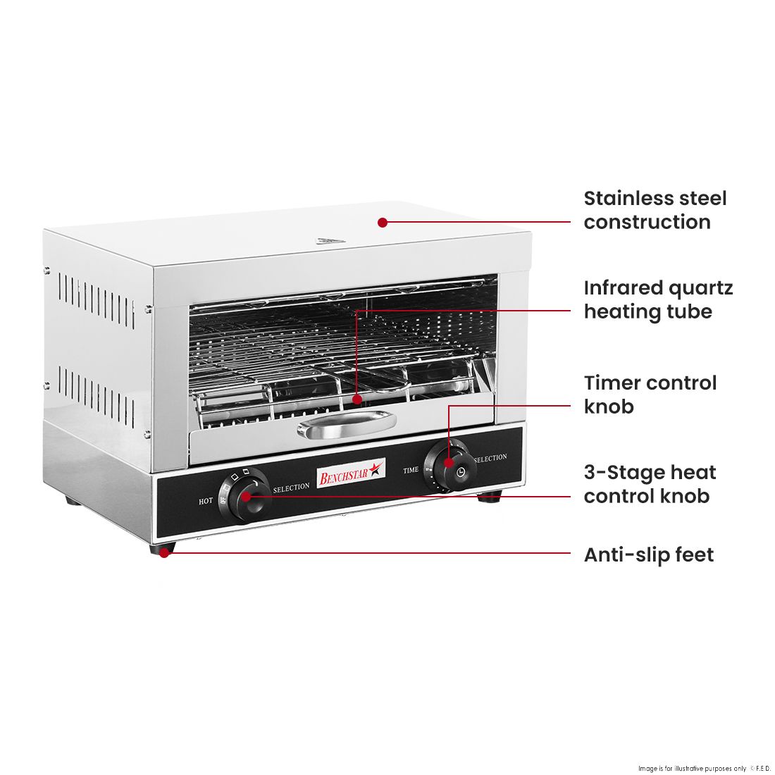 Benchstar Single Infrared Quartz Element Salamander Griller Toaster And Timer QT-1